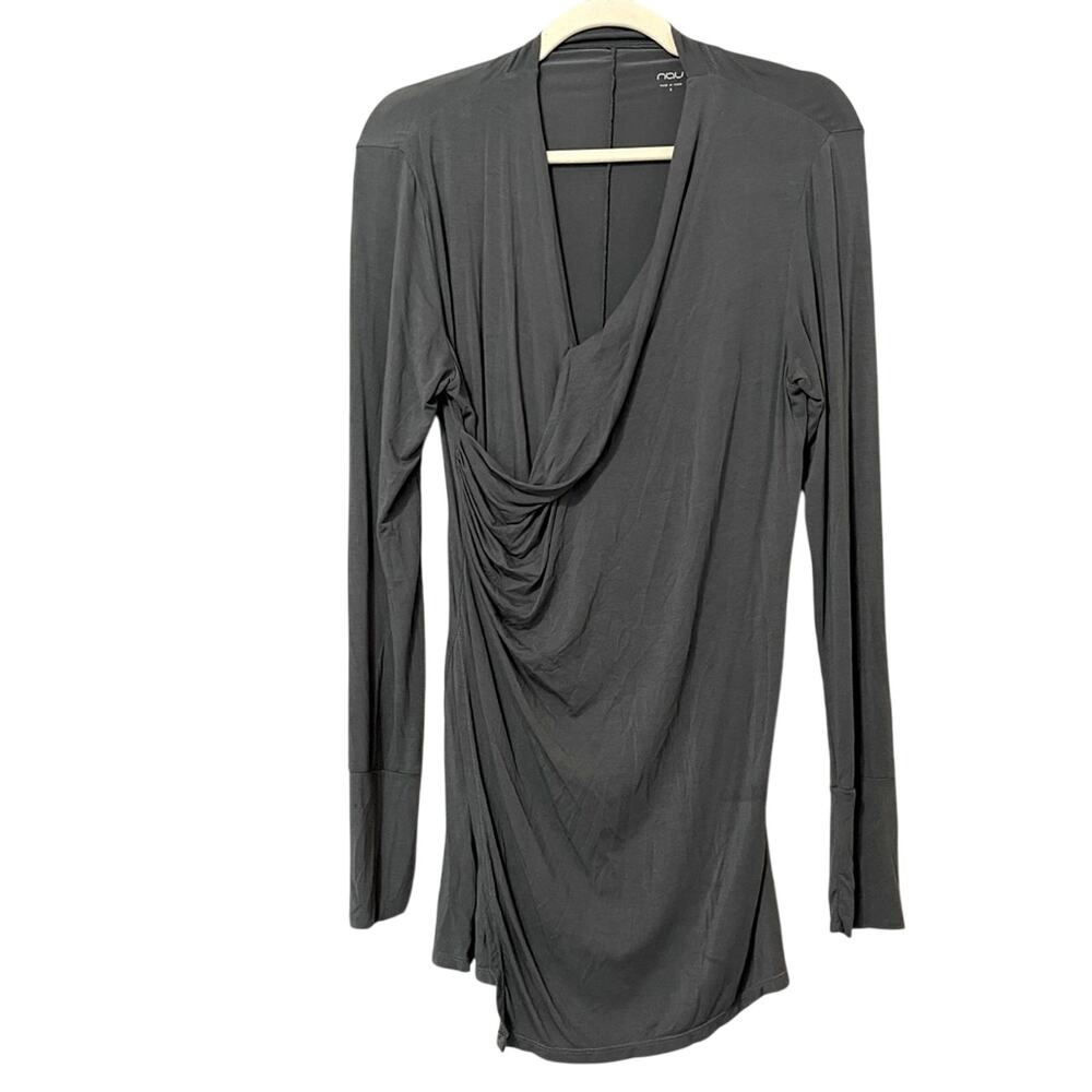Nau Micro Modal Grey Ruched Long Sleeve Tunic Dress Womens S Athletic Bodycon